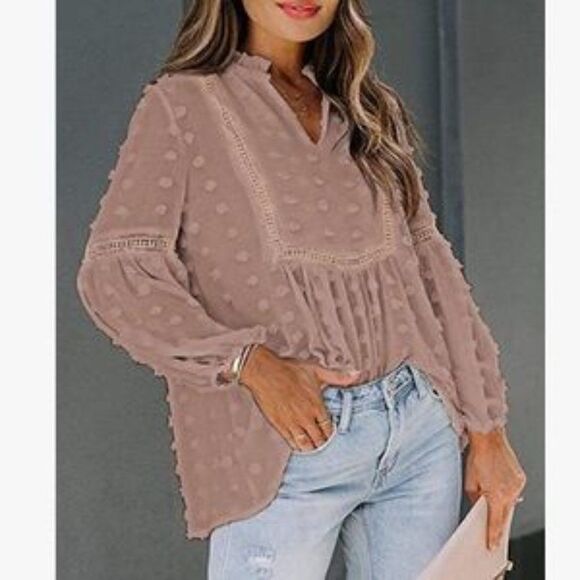 V Neck Swiss Dot Tunic Blouse - Picture 1 of 6